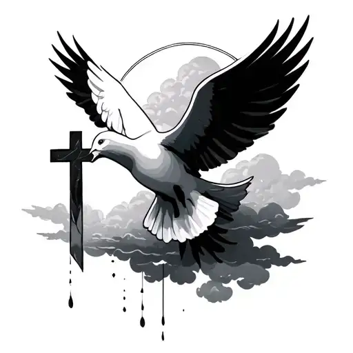 dove with cross and clouds tattoo tattoo design idea