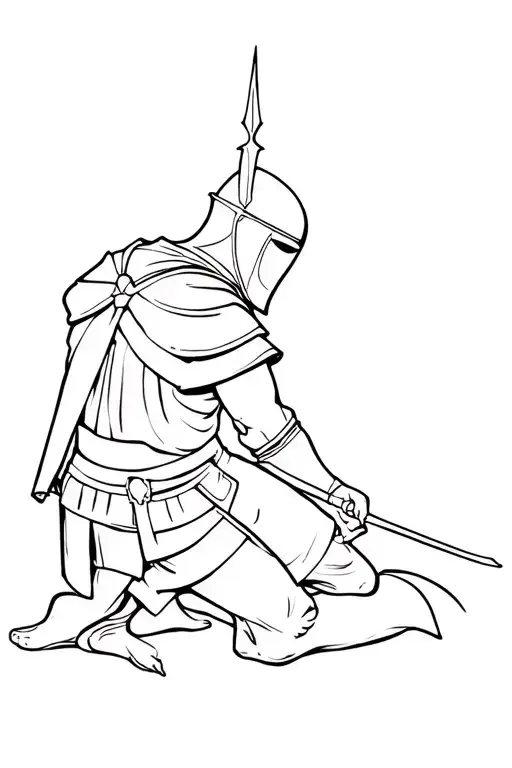 Crusader knight kneeling tattoo design idea