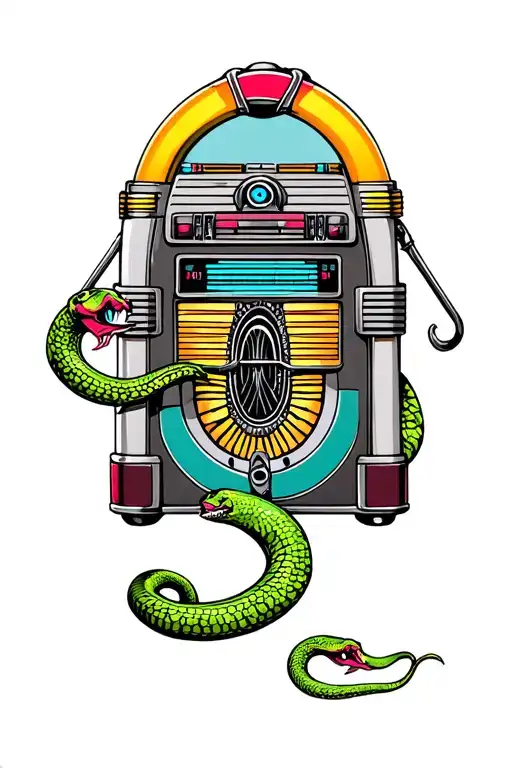 jukebox with blue eyed snake tattoo design idea