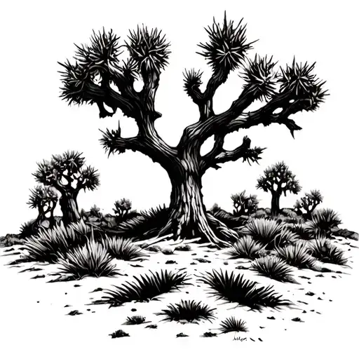 Joshua tree with burial hole grave tattoo design idea