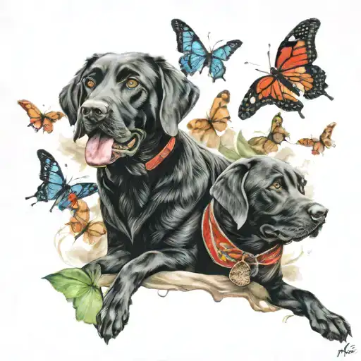Black Labs with Italian Flag and Butterflies fling tattoo design idea