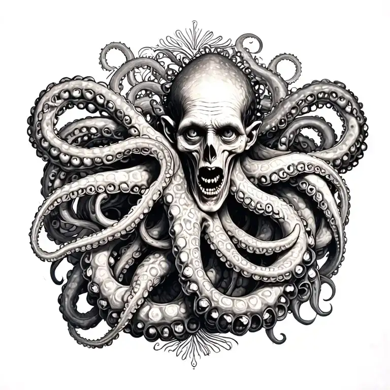 h.p. lovecraft tentacles intertwined tattoo design idea
