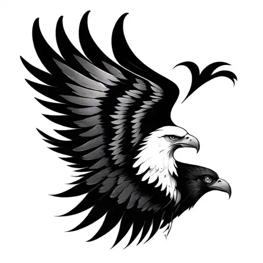 creates an abstract wings of heart -shaped eagle, minimalist style tattoo design idea