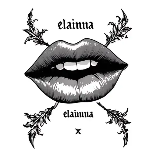 kiss mark with the word elainna in the middle  tattoo design idea