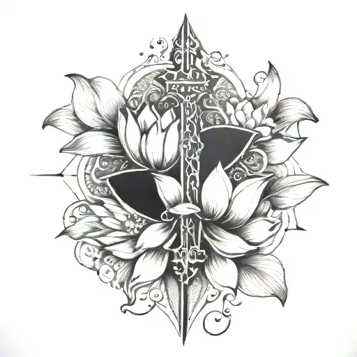 christian cross and lotus flower tattoo design idea