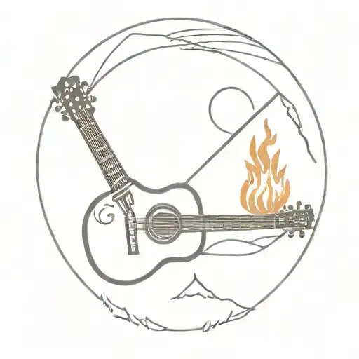 guitar and beer and camp fire all one image  tattoo design idea