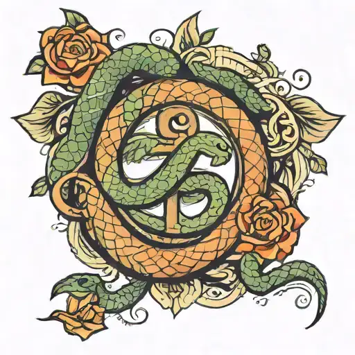 snake over peace symbol combined tattoo design idea