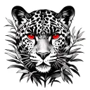 Jaguar face going through bushes with red eyes  tattoo design idea