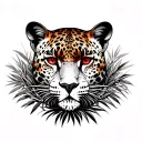 Jaguar face going through bushes with red eyes  tattoo design idea
