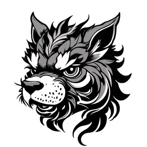 Japanese Foo Dog tattoo design on the left chest, traditional Irezumi style, detailed linework, bold shading tattoo design idea
