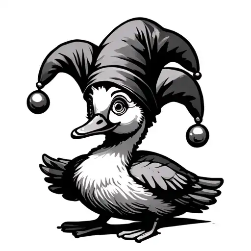 silly goose being silly wearing jester hat dancing tattoo design idea
