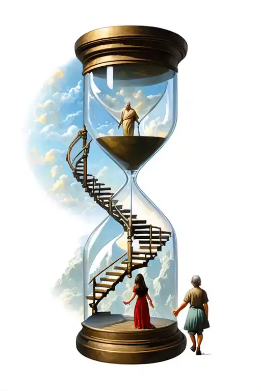 "amor patris semper desiderari" "amor patris semper desiderari" hourglass with stairway to heaven and an old man walking up and a little girl reaching out at the bottom tattoo design idea