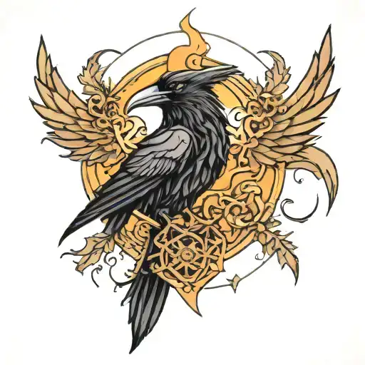 raven, horned god tattoo design idea