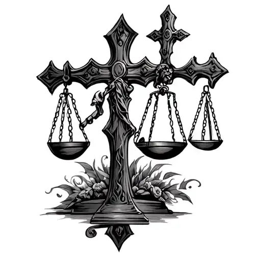 scale of justice cross tattoo tattoo design idea