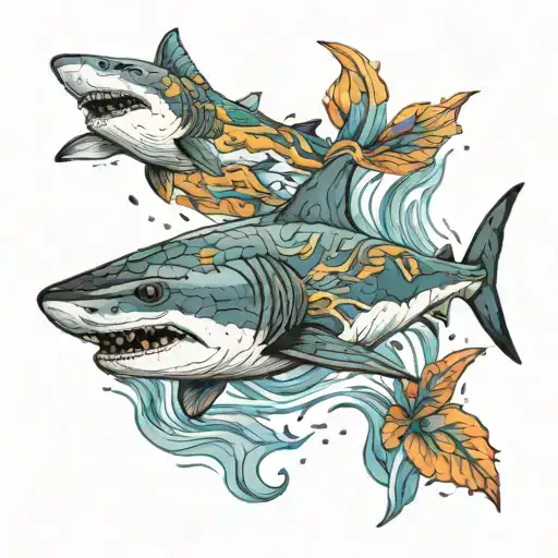  small shark made like a Van gough painting scattered tattoo design idea