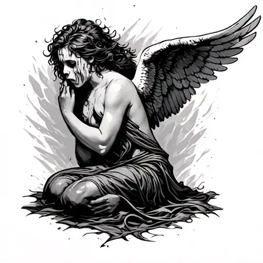 crying fallen angel tattoo design idea