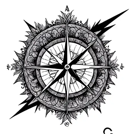 compass, tree of life, mandala, lightening bolt tattoo design idea