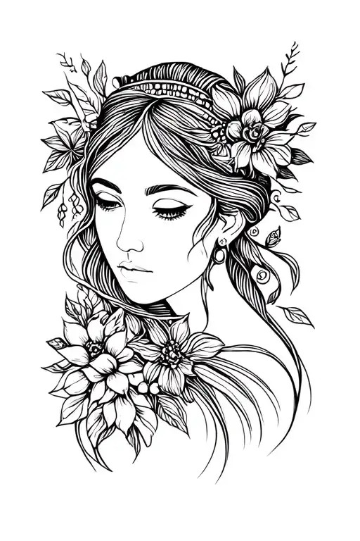 Persephone and mom face tattoo design idea