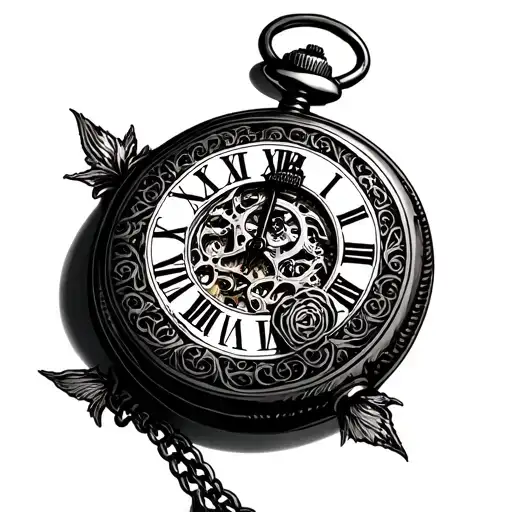 Time. Pocket watch. Time is running out. Death. Life is fleeting. Roman numerals tattoo design idea