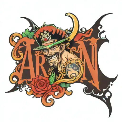 the name Aaron with one piece morphing tattoo design idea