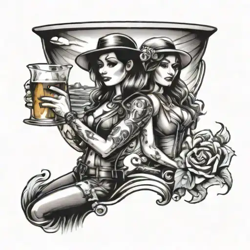 escort girls ship alcohol tattoo design idea