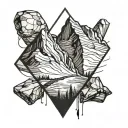 A unique blackwork tattoo of a mountain peak with a hidden image of a smith forging a knife in the shadow of the rocks tattoo design idea