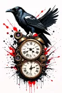 steampunk raven on clock tattoo design idea
