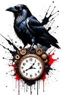 steampunk raven on clock tattoo design idea