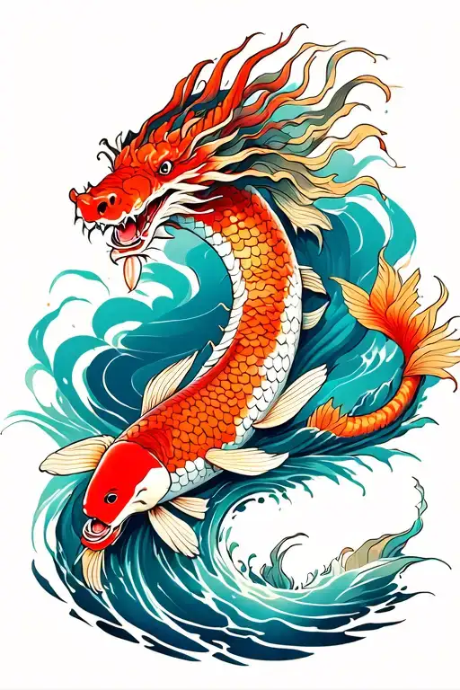 Dragon going down hand and a koi fish swimming upstream a river flowing on the tattoo  tattoo design idea