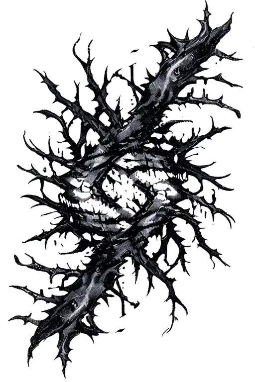 Raw Blackwork Chaotic Bold Strokes Flow Brutalist Dark Abstract Lettering Thorns Expressive Anatomical Horror tattoo design idea