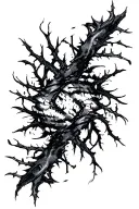 Raw Blackwork Chaotic Bold Strokes Flow Brutalist Dark Abstract Lettering Thorns Expressive Anatomical Horror tattoo design idea