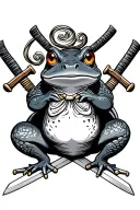 Traditional Japanese Frog with 2 katanas tattoo design idea