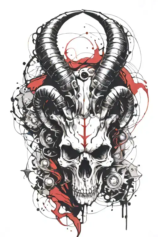 Capricorn goat skull big horns tattoo design idea