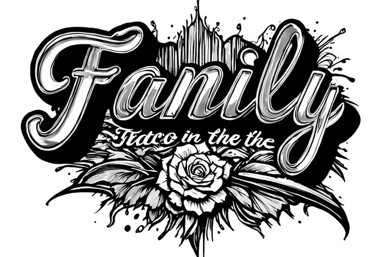 Tattoo on the stomach that says Family in the font from GTA San Andreas. tattoo design idea