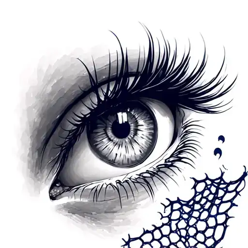 hazel eye with lashes collabrate with a symbok of navy with fishnet in background tattoo design idea