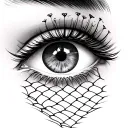 hazel eye with lashes collabrate with a symbok of navy with fishnet in background tattoo design idea