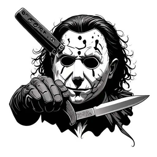 freddy kruger glove holding michael myers knife tattoo design idea