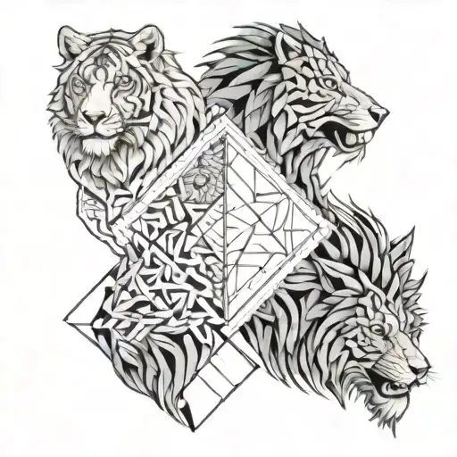 Union between dragon, tiger, wolf and lion tattoo design idea