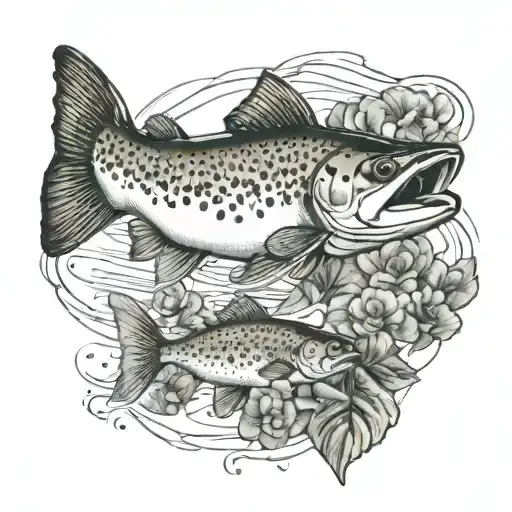 Brown Trout swimming eating dryfly tattoo design idea