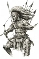 Indian ancient warrior holding bow arrows pointing tattoo design idea