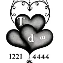 two hearts with initials t and d date 12121 with number 444 tattoo design idea