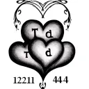 two hearts with initials t and d date 12121 with number 444 tattoo design idea