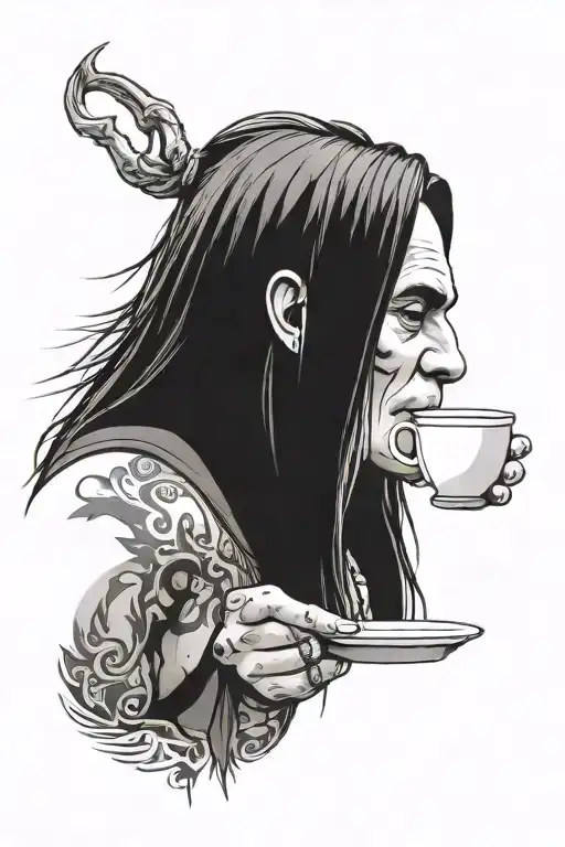 ozzy drinking coffee tired tattoo design idea