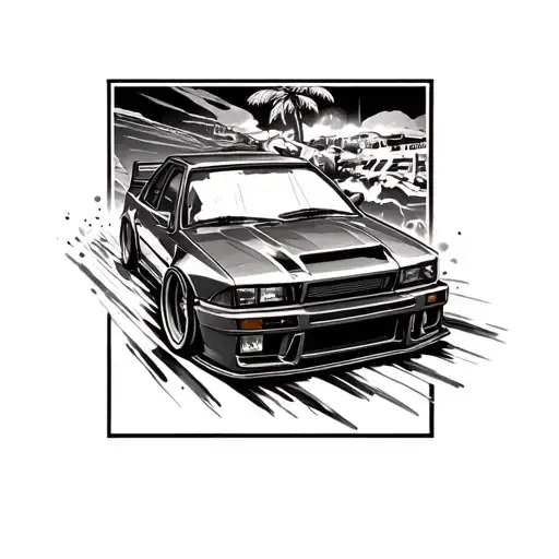 car jdm car drifting tattoo design idea