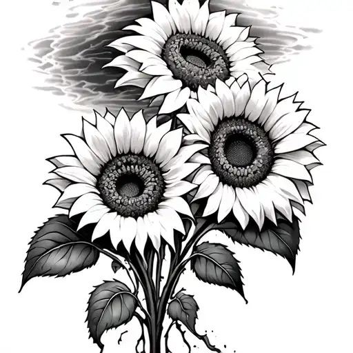 tornado and sunflowers tattoo design idea