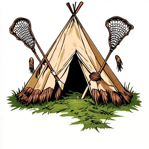 teepee with lacrosse sticks  tattoo design idea