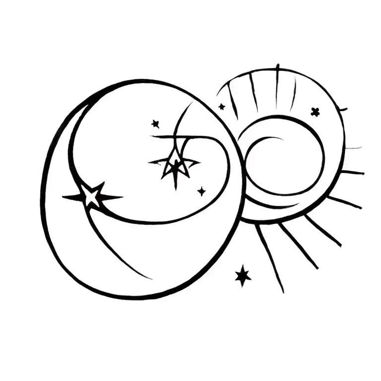 Ornamental tattoo A moon signs of femininity, ray of sunshine and lucky star. tattoo design idea