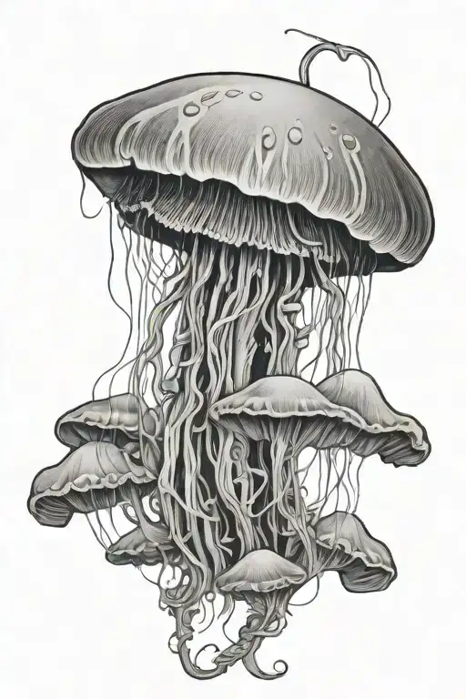 long mushroom jellyfish tattoo design idea