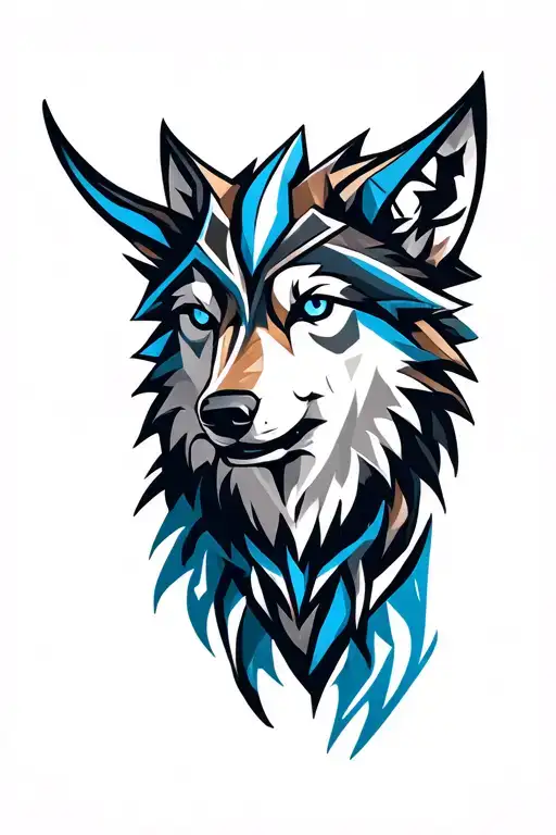 viking wolf head blue eyes looking tattoo design idea