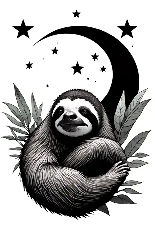 sloth jungle stars moon merging together tattoo design idea